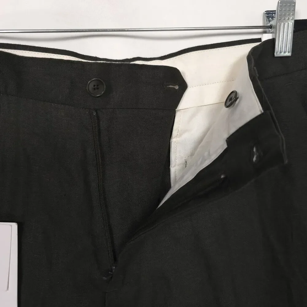 ZARA Mens New 32X30 Dress Pants 100% Linen Olive Green Straight Leg Tailored